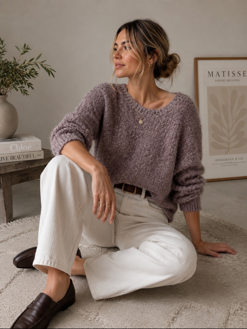 Beretti Italy Purple Wool Blend Oversized Sweater Medium